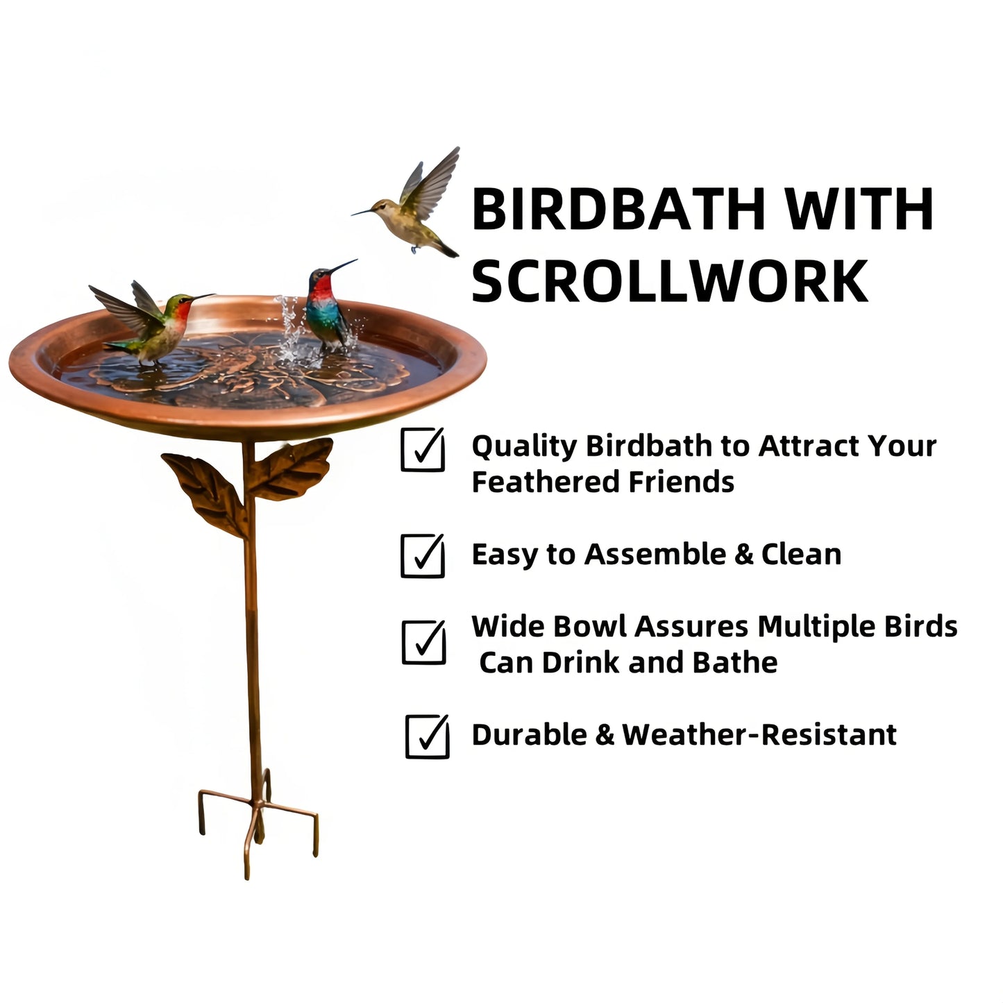 31-inch Outdoor Bird Bath 13'' Rustproof Vintage Iron Bird Feeder Waterer for Chickens Cardinals And Humming Birds Chicken Coop