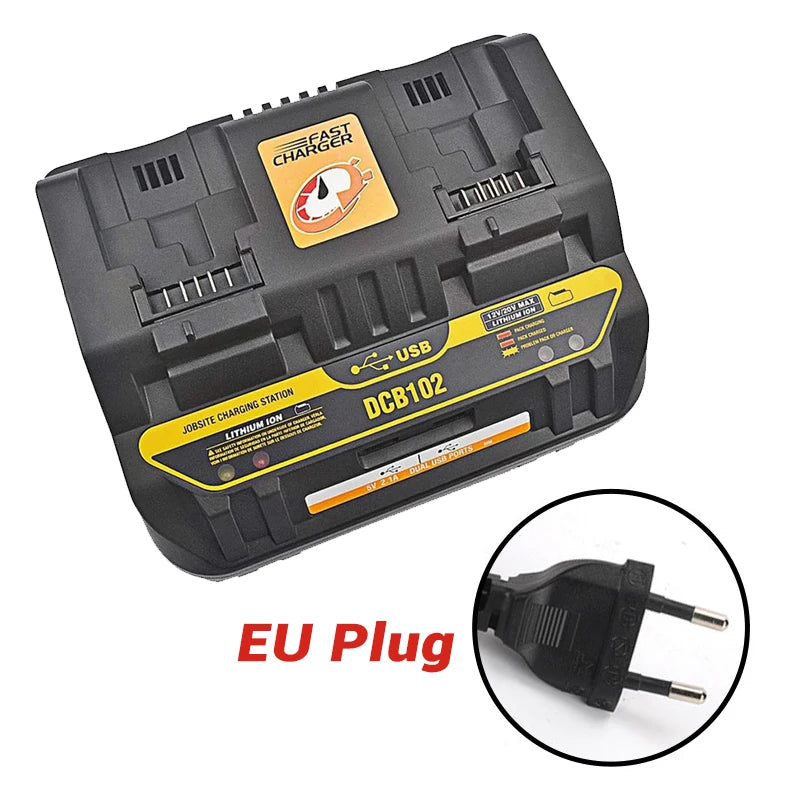 NEW Fast charging DCB102 Li-ion Battery charger For DeWalt 12V 14.4V 18V 20V DCB105 DCB200 double charging postion with USB Port