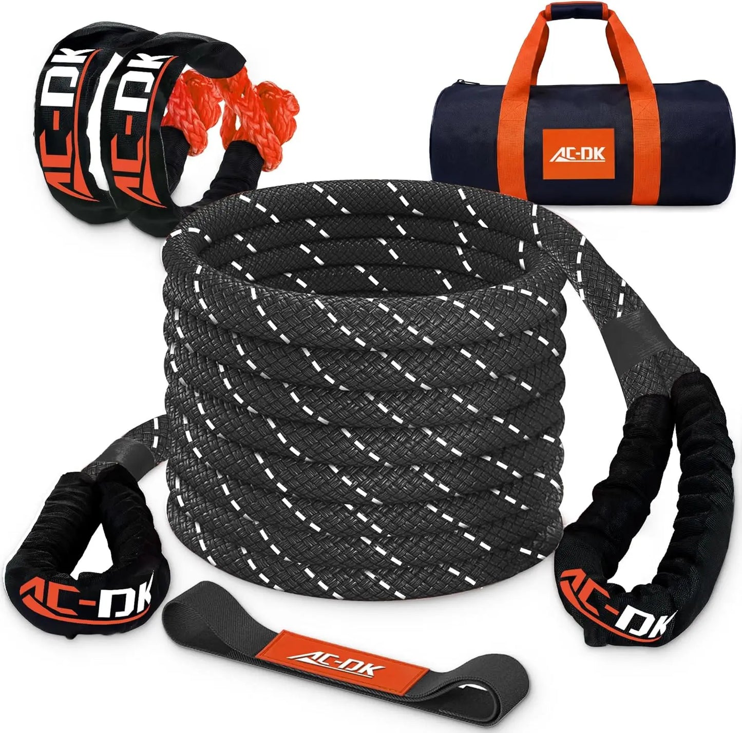 Kinetic Recovery Rope 1in x 30ft 48,500lbs Snatch Strap, Heavy Duty Nylon Towing Ropes with Soft Shackles for Offroad Vehicle