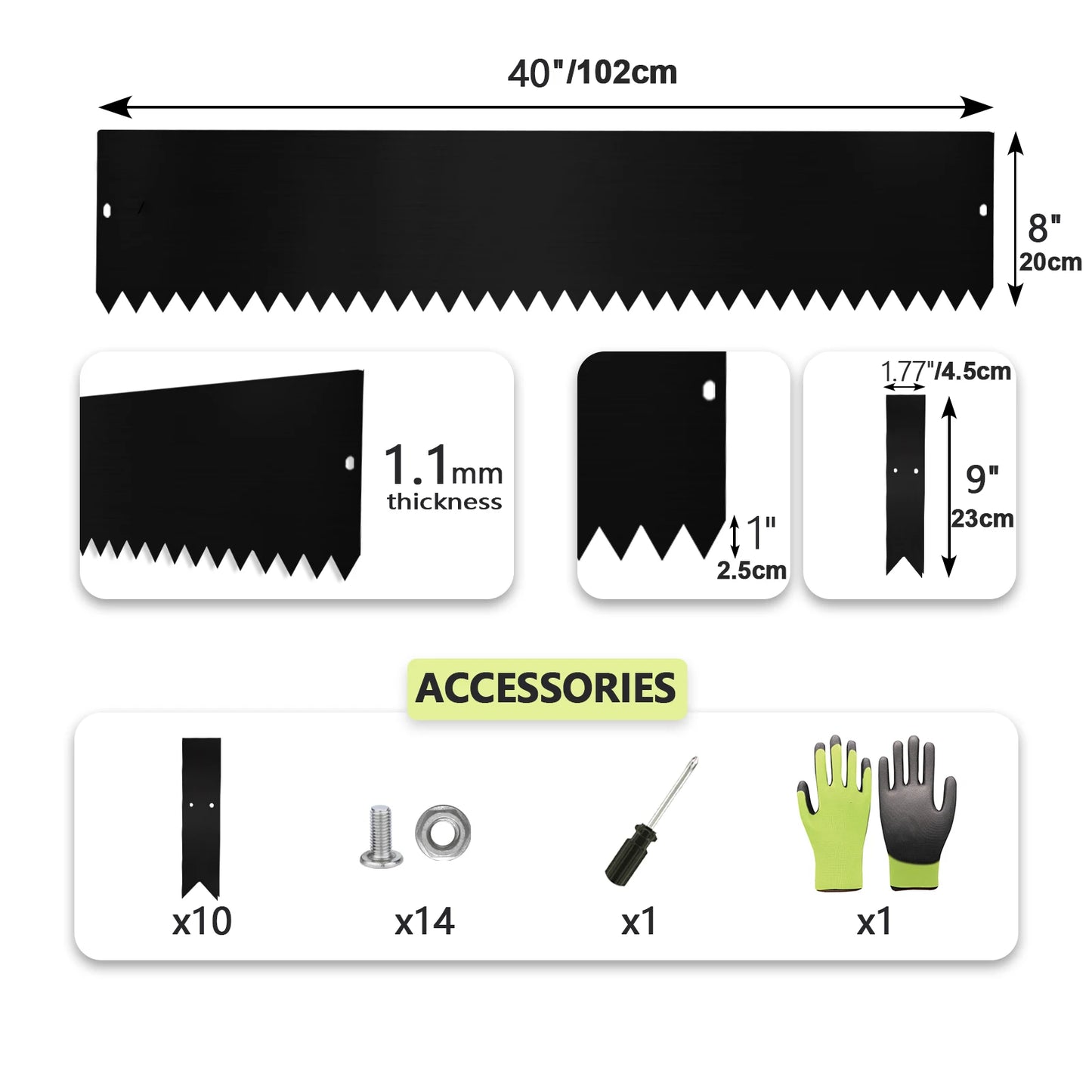 6Pcs L.40" Galvanized Steel Garden Landscape Edging, Powder Coated Bendable Hammer-in Lawn Border, Total 20FT, 6" or 8” Tall