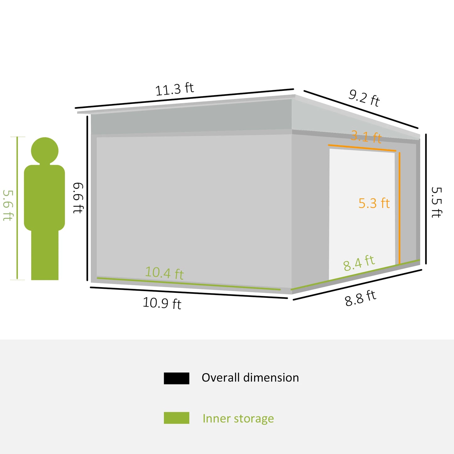11 Foot X 9 Foot Metal Outdoor Storage Shed with Lockable Doors Gray