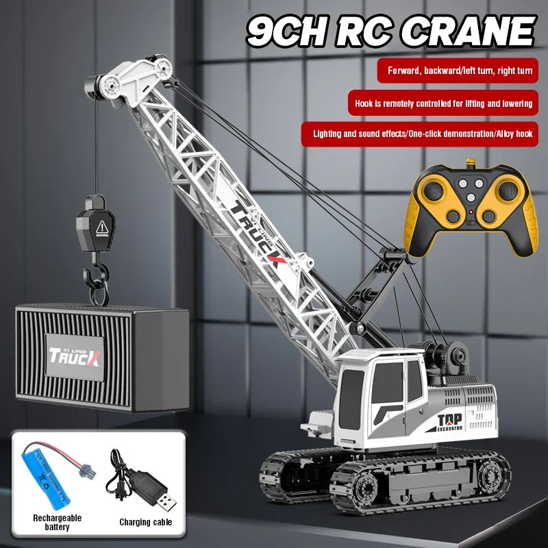 RC Crane Tractor 2.4G 15/13/11/9CH Children Electric Alloy Arm Remote Control Truck Engineering Vehicle Electric Spray Xmas Gift