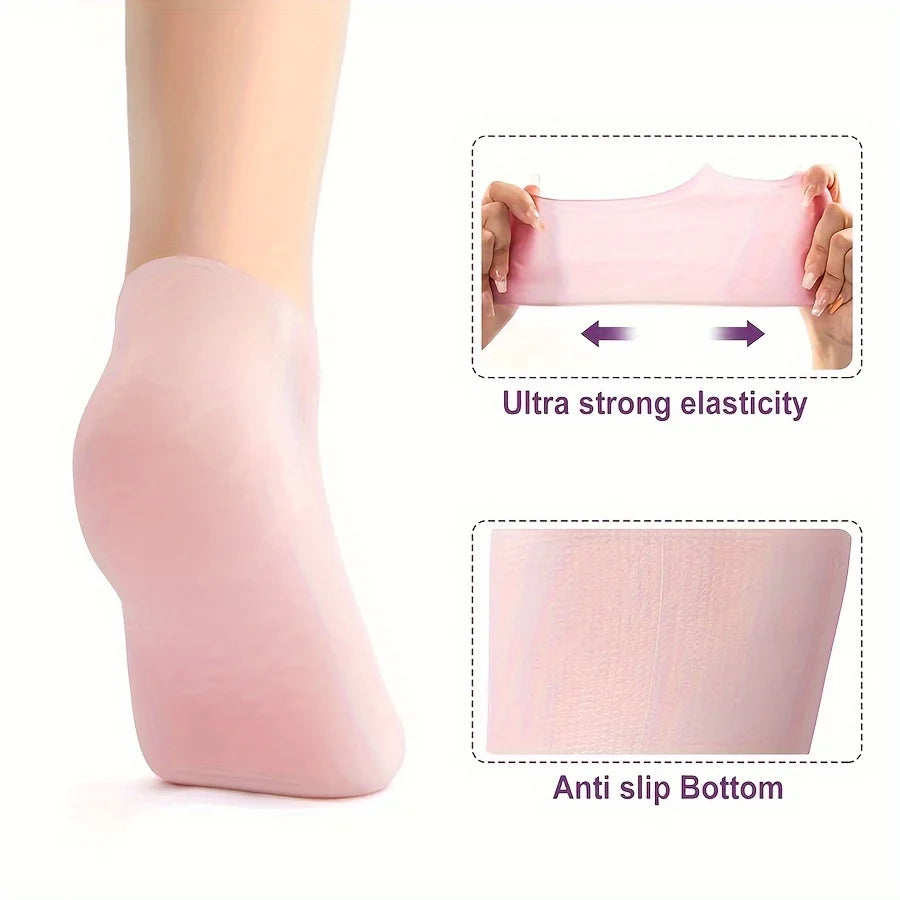 1 Pair Silicone Gel Moisturizing Foot Socks for Dry, Cracked Feet - Soothing Massage Pedicure Care Tool