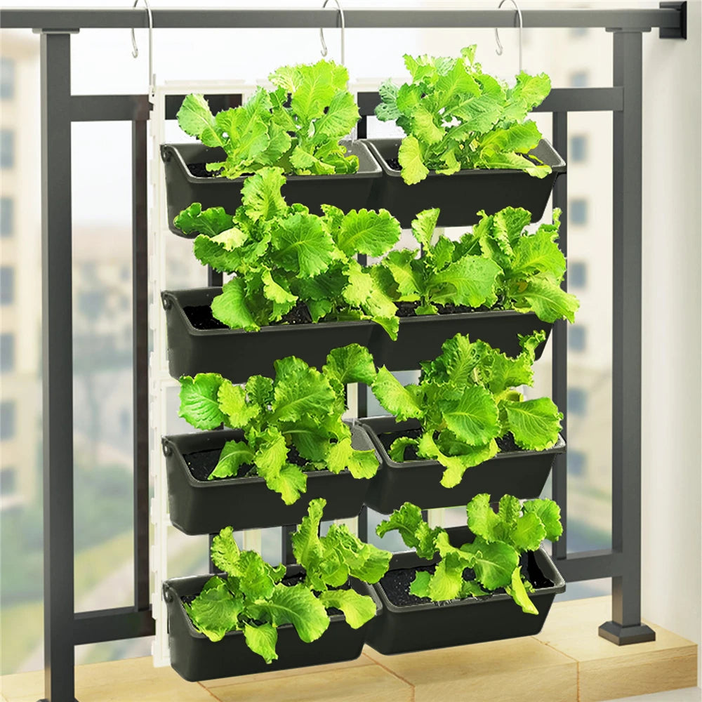 4 Tier Wall-Mounted Elevated Garden Planter Raised Bed Vertical Flowers Pots Plant Container Accessories Flower Garden Supplies