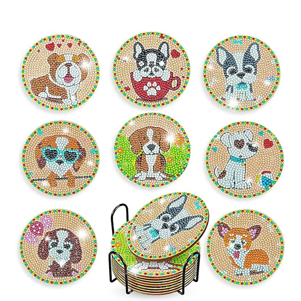8 pieces/set animal horse pattern diamond painted coaster set with holder DIY coaster beginner coaster, craft supplies gift