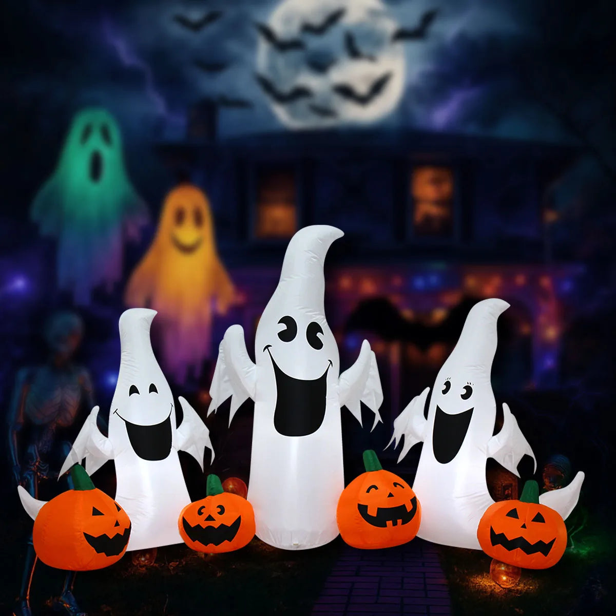 Halloween Inflatable Ghost Pumpkin Black Cat Spider Decoration with LED Lights for Home Yard Lawn Indoor and Outdoor Decoration