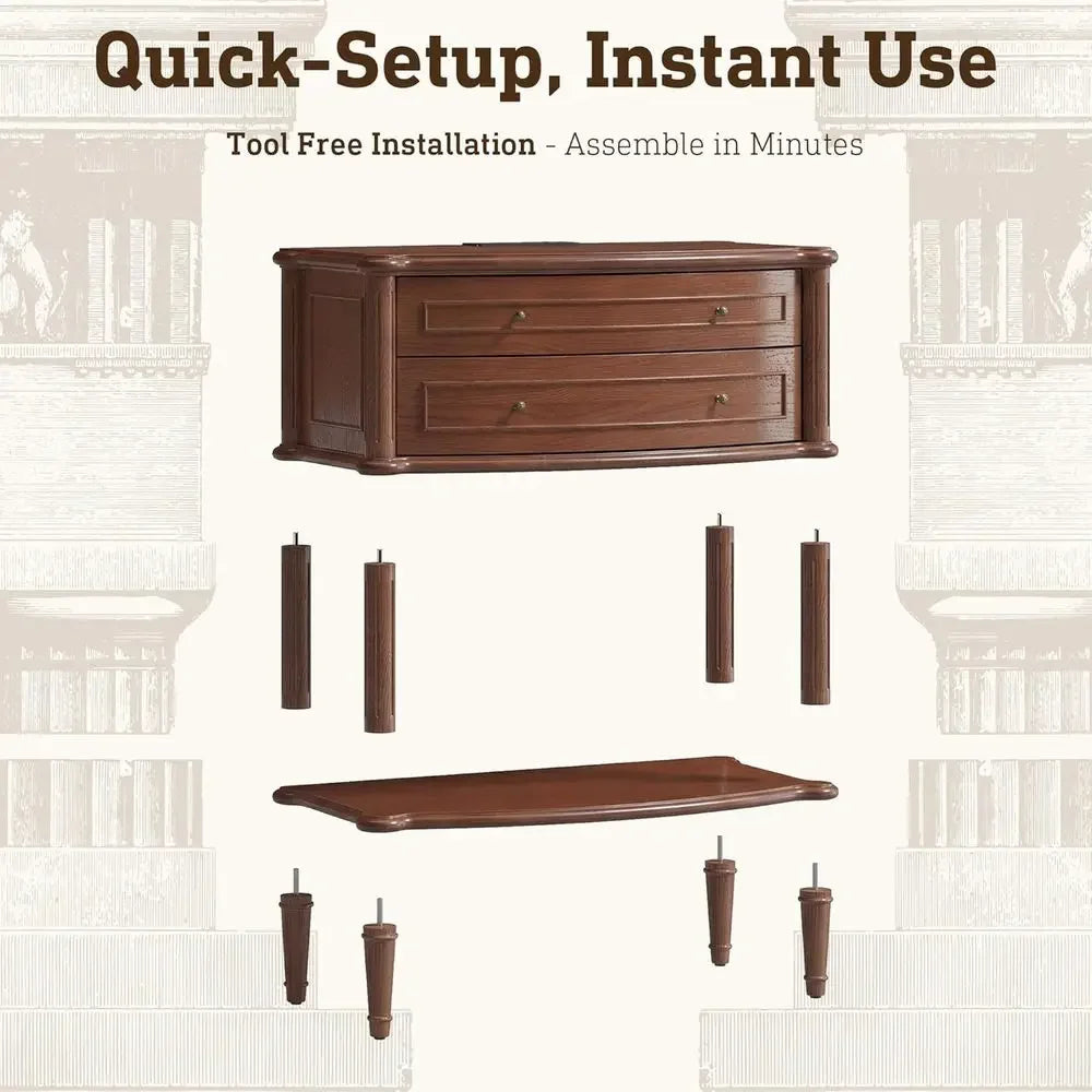 Wide Nightstand w/Charging Station & 2 Ders, Pre-Assembled, Vintage Side Table w/Antique-inished Pulls, Rustic Wood inish, End T