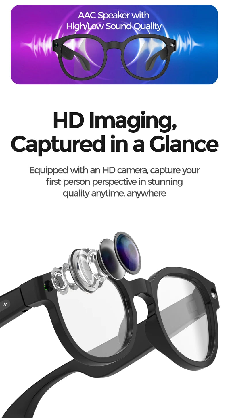 Lenovo AI Smart Glasses AI Translation 8MP HD Camera 4K Shooting Image Bluetooth Call Recording Music Smart Sunglasses 2026 New