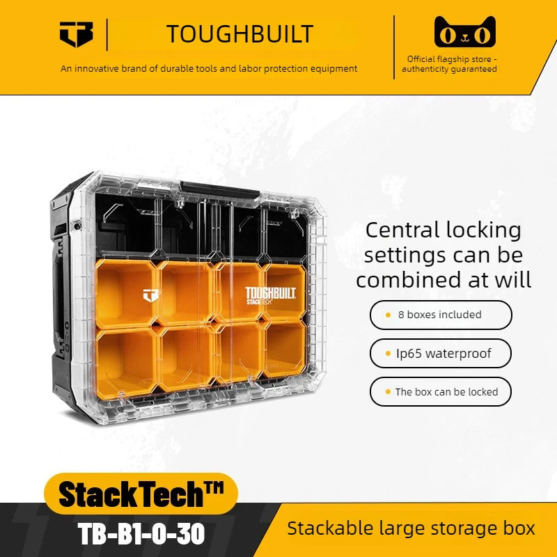 New Design TOUGHBUILT All-in-One Tool Box, Waterproof Stackable Rolling Storage Case for Electrician, Camping, Vehicle & Repair