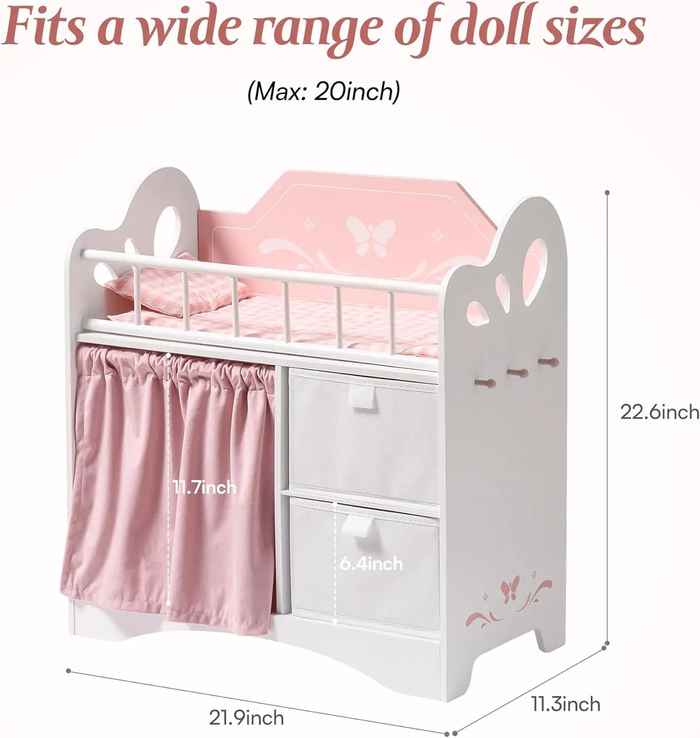 Rolife Wooden Doll Crib With Storage And Changing Table