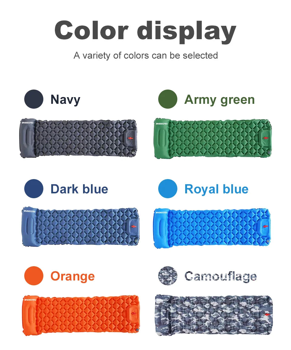 PACOONE Outdoor Sleeping Pad Camping Inflatable Mattress Built-in Pump Ultralight Air Cushion Travel Mat With Headrest For Trave