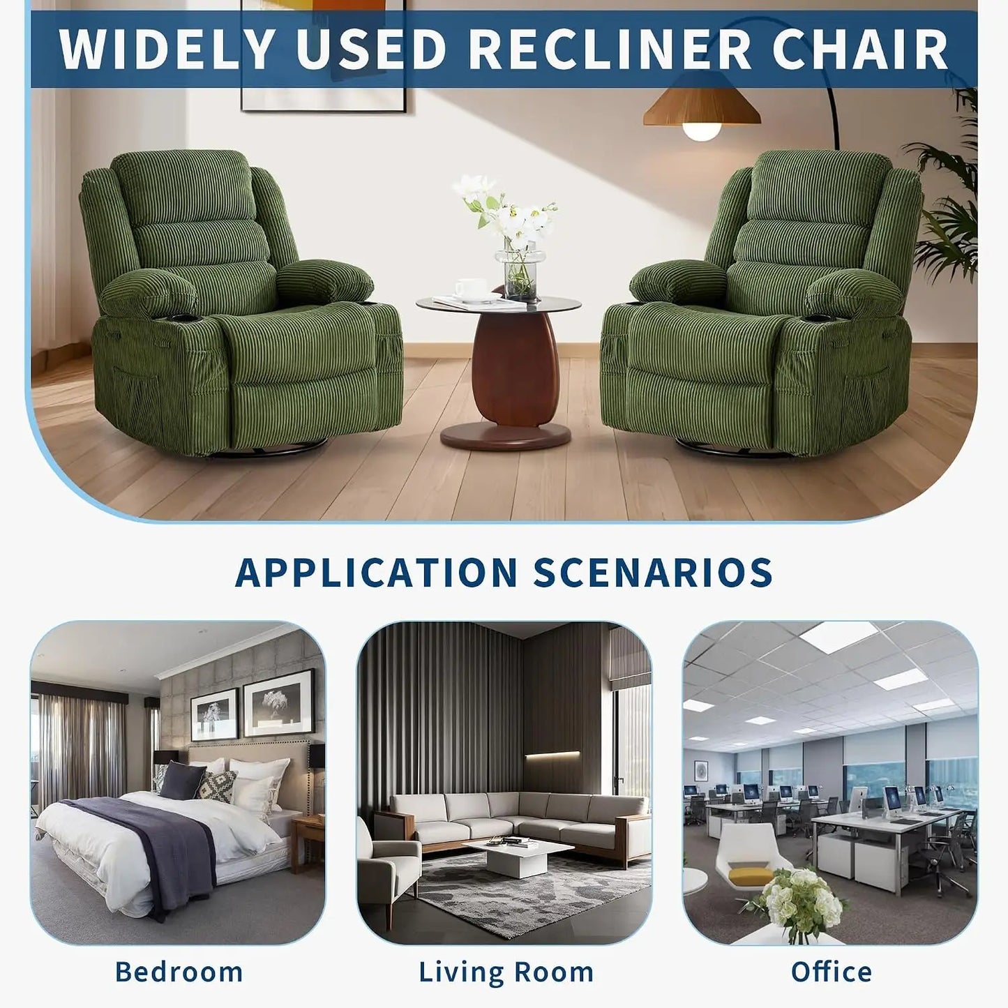 Modern Swivel Rocker Recliner Chair With Adjustable Headrest