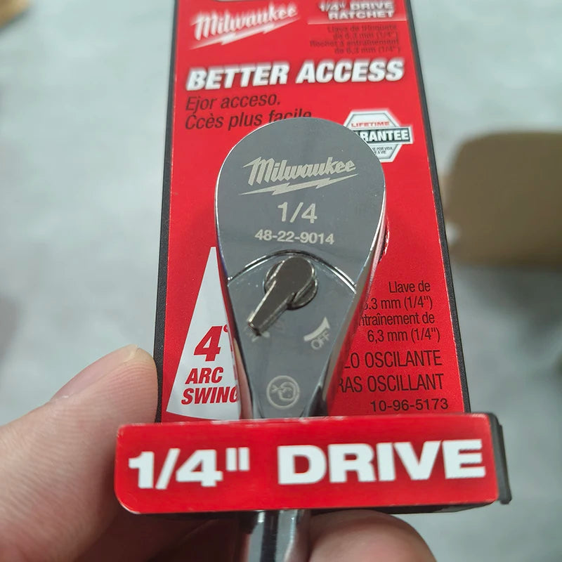 Milwaukee 48-22-9014 1/4" Drive Ratchet Wrench Arc Swing Slim Head Better Access Hand Tool for Home DIY Mechanical Work