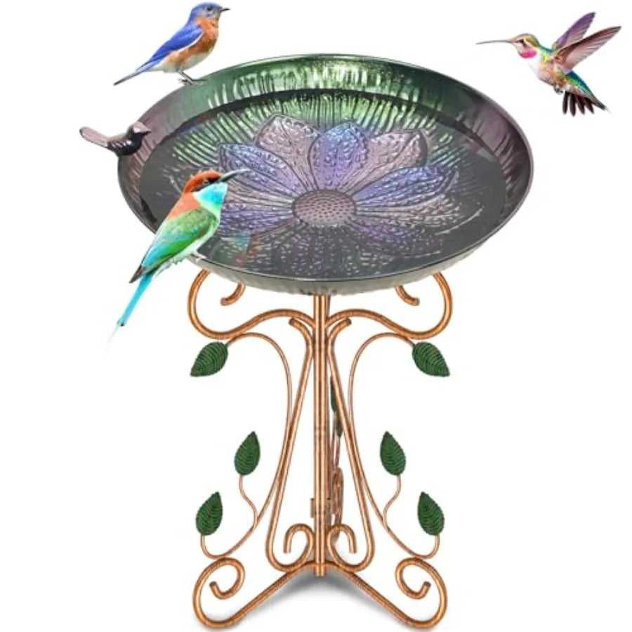 13" Diameter Vintage Metal Bird Bath Birdbaths with Cast Iron Pedestal Large Antique Bird Feeder for Outdoors Garden Patio Deco