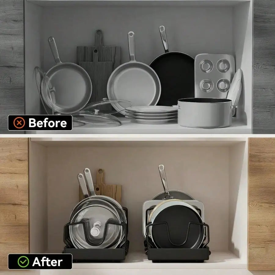 Pull-Out Pot And Pan Organizer, Kitchen Cabinet Drawer With 10 Adjustable Dividers, Easy Assembly, Pasting Fixed, No Drilling, Large Capacity, Heavy Duty, Expandable Length Between 16.93-23.23 Inches, Perfect Mother's Day Gif