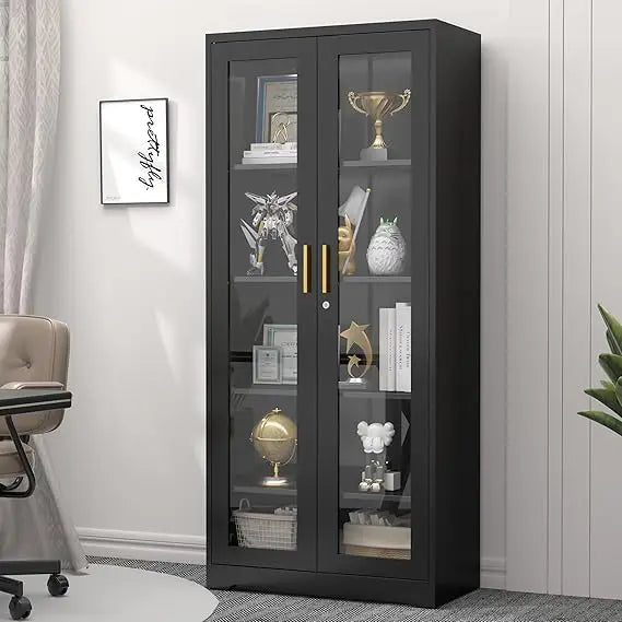 Locking Glass Display Cabinet Curio With Adjustable Shelves
