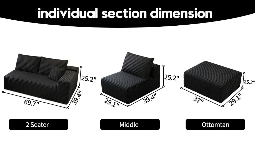 Cloud Style Modular Reclining Sectional Sofa With Fluffy Cushions