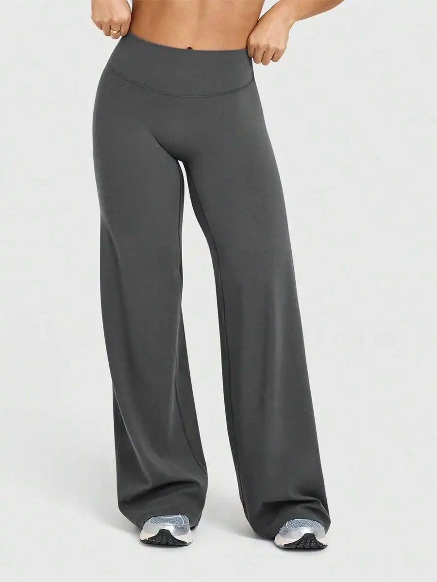 Women's High Waist Wide Leg Pants For Outdoor Exercise, Comfortable Sports Casual Leggings, High Elastic Flare Pants For Commuti
