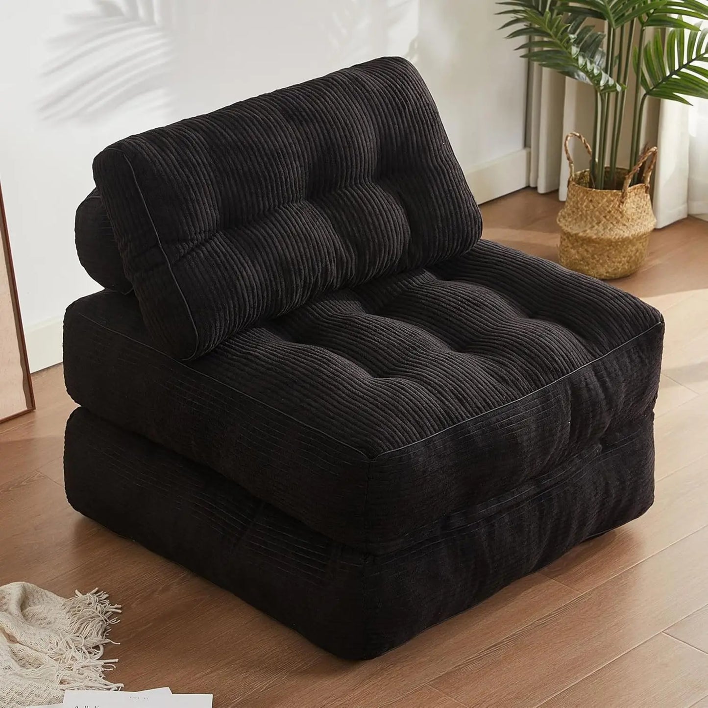 Plus Futon Sofa Bed for Small Spaces, Floor Couch with Armrest, Folding Sofa Couch, Convertible Sleeper Chair Bed with Pillow