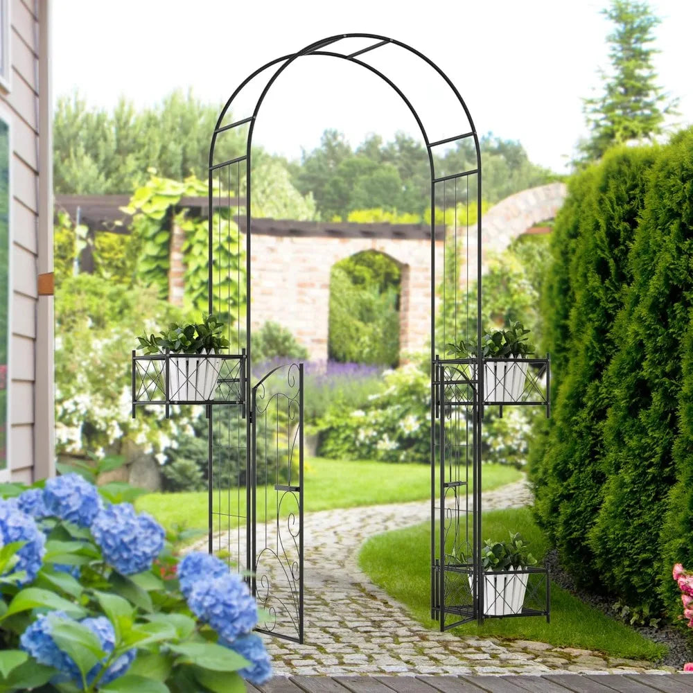 7-foot Garden Arch Gazebo, Metal Arched Pergola with Door, Garden Arch, Wedding Ceremony Decoration, Customizable