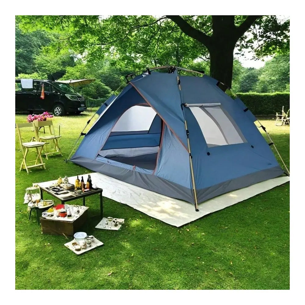 Tent With Mesh Screen, 4Person Blue, Lightweight Family TentQuick Setup For Park Picnics