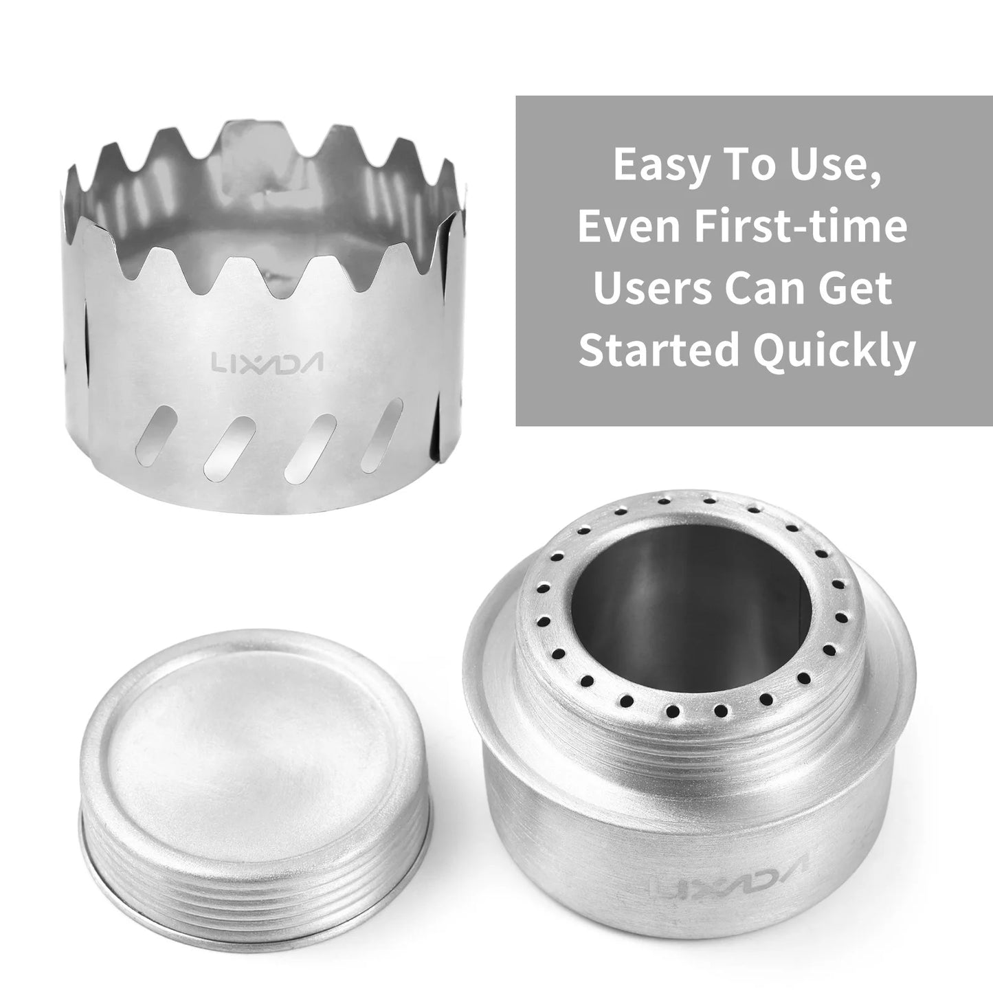 Lixada Mini Backpacking Stove 100ml Aluminum Alcohol Burner w Lid/Cross Stand/Windshield Portable Camp Stove for Camp Survival