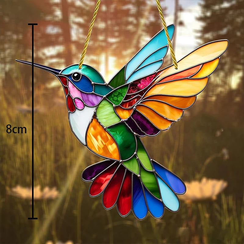 Gorgeous Hummingbird Sun Catcher - 8" Acrylic Stained Glass Suitable For All Seasons Hanging Decor Perfect Home And Garden Gift