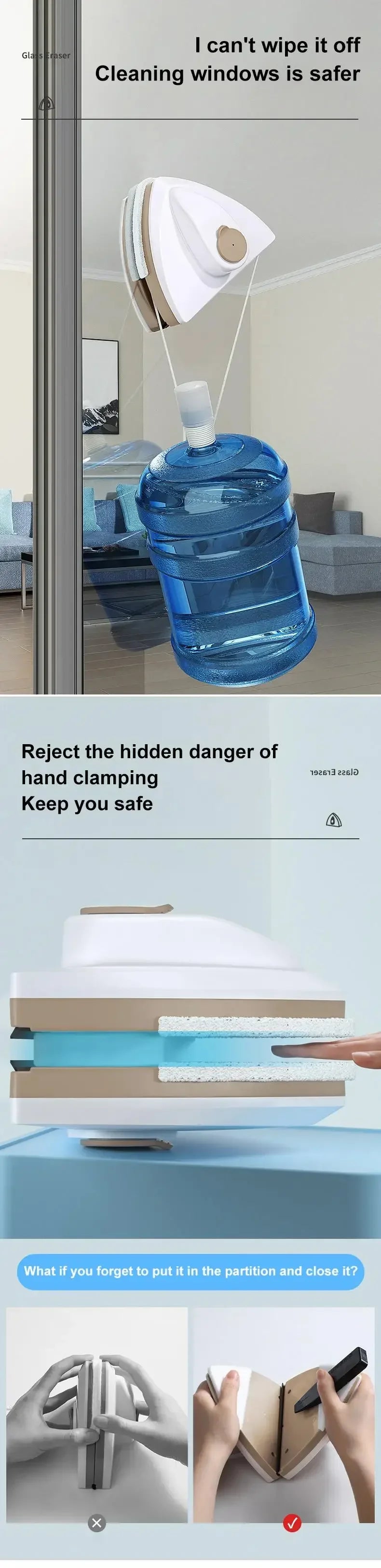 Double Sided Magnet Windows Cleaner Automatic Drainage Wiper Glass Window Washer Household Cleaning Tool For Window Washing