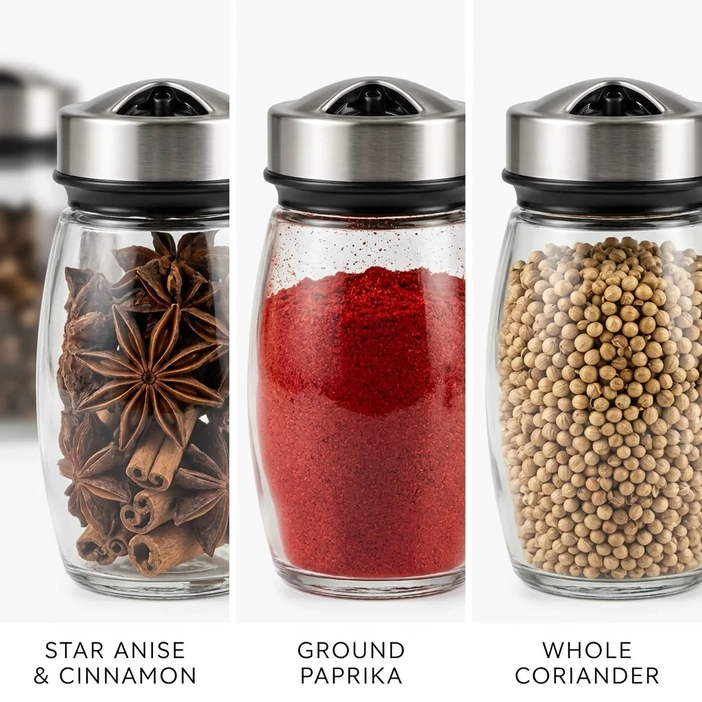 Spice Rack Set with Glass Jars | Kitchen Seasoning Organizer | Compact Rotating Countertop Storage Rack