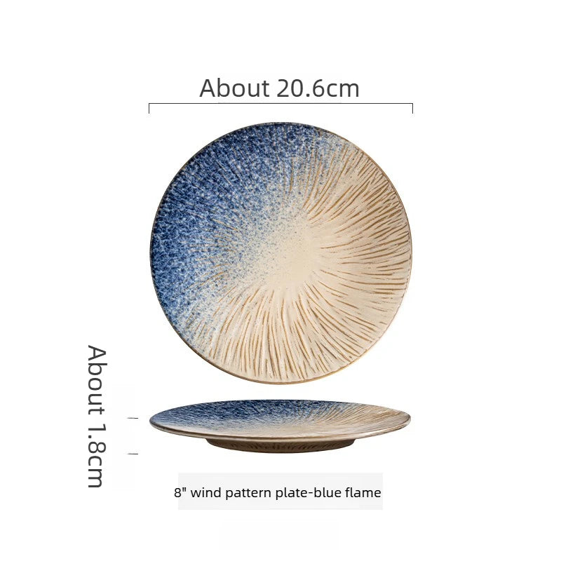 Ceramic Steak Plates Set Dinnerware Underglaze Flat Round Plates for Home Kitchen Restaurant Service