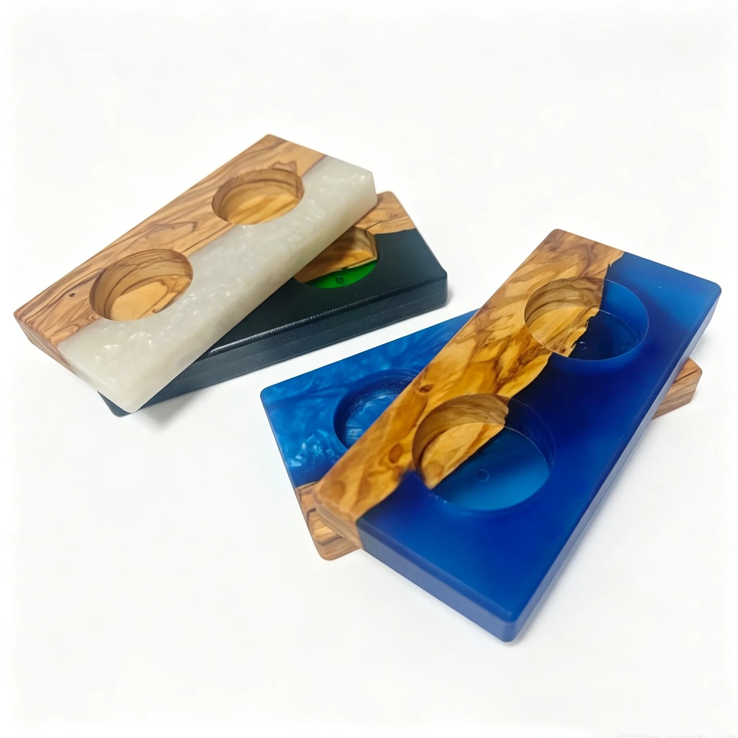 Epoxy Resin and Olive Wooden Candle Holder for Wedding Party Dinner Square Candle Stand Tealight Holder Shabbat Candle Holders