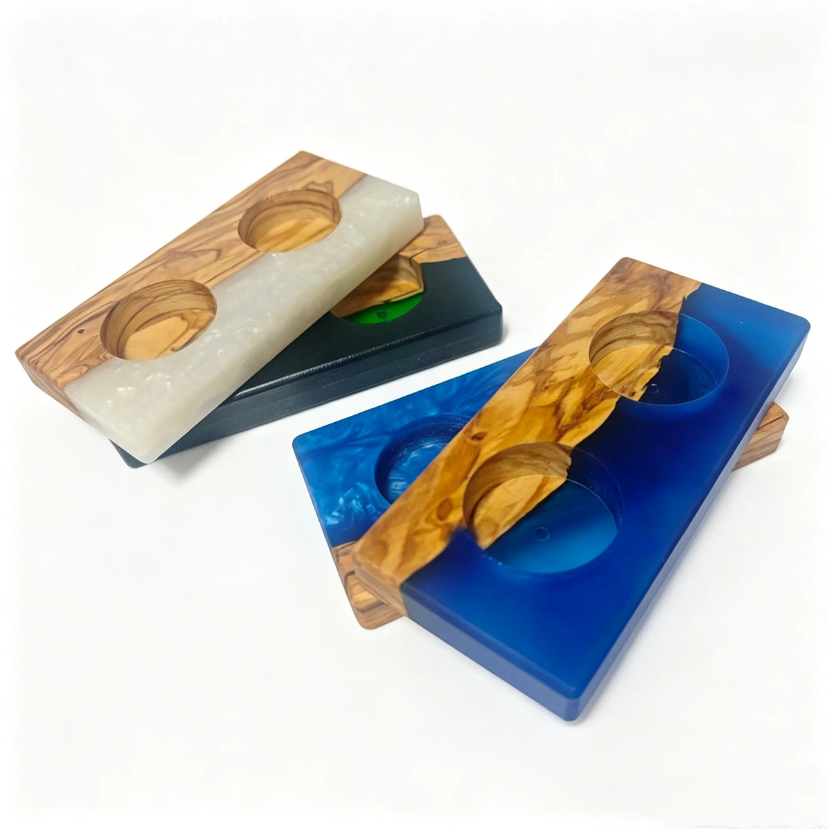 Epoxy Resin and Olive Wooden Candle Holder for Wedding Party Dinner Square Candle Stand Tealight Holder Shabbat Candle Holders