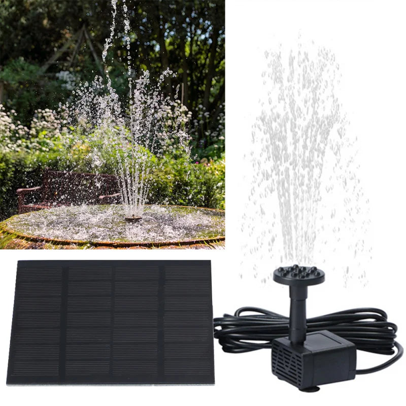Solar Fountain Pump Panel Powered Water Kits Aquarium Pond Lawn Low Noise Outdoor Bird Bath Garden Decor with 6Nozzles