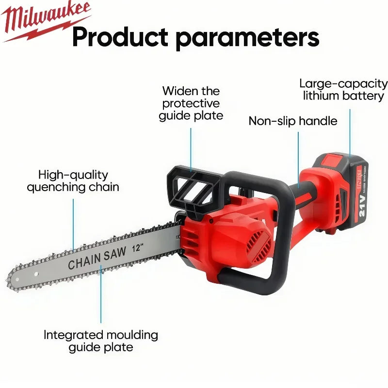 Milwaukee 12 Inch Brushless Chain Saw Cordless Electric Trimming Chain Saw Garden Woodworking Cutter for Logging and Trimming