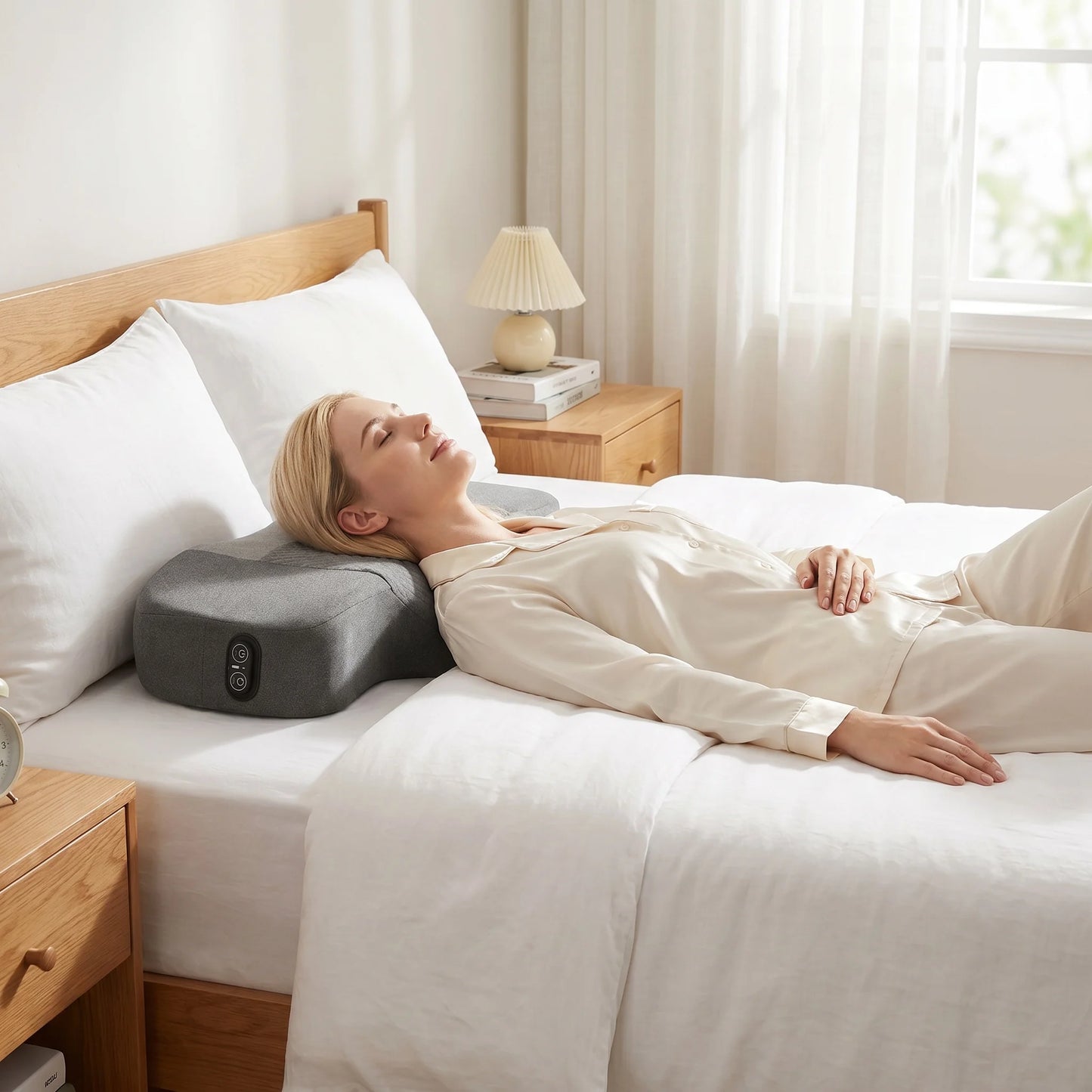 Heated Memory Foam Massaging Neck Pillow With Shoulder Support