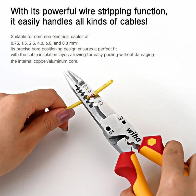 Wiha 6-in-1 Multifunctional Insulated Wire Strippers Industrial Electrician 1000V VDE Pointed Crimping and Cutting Pliers