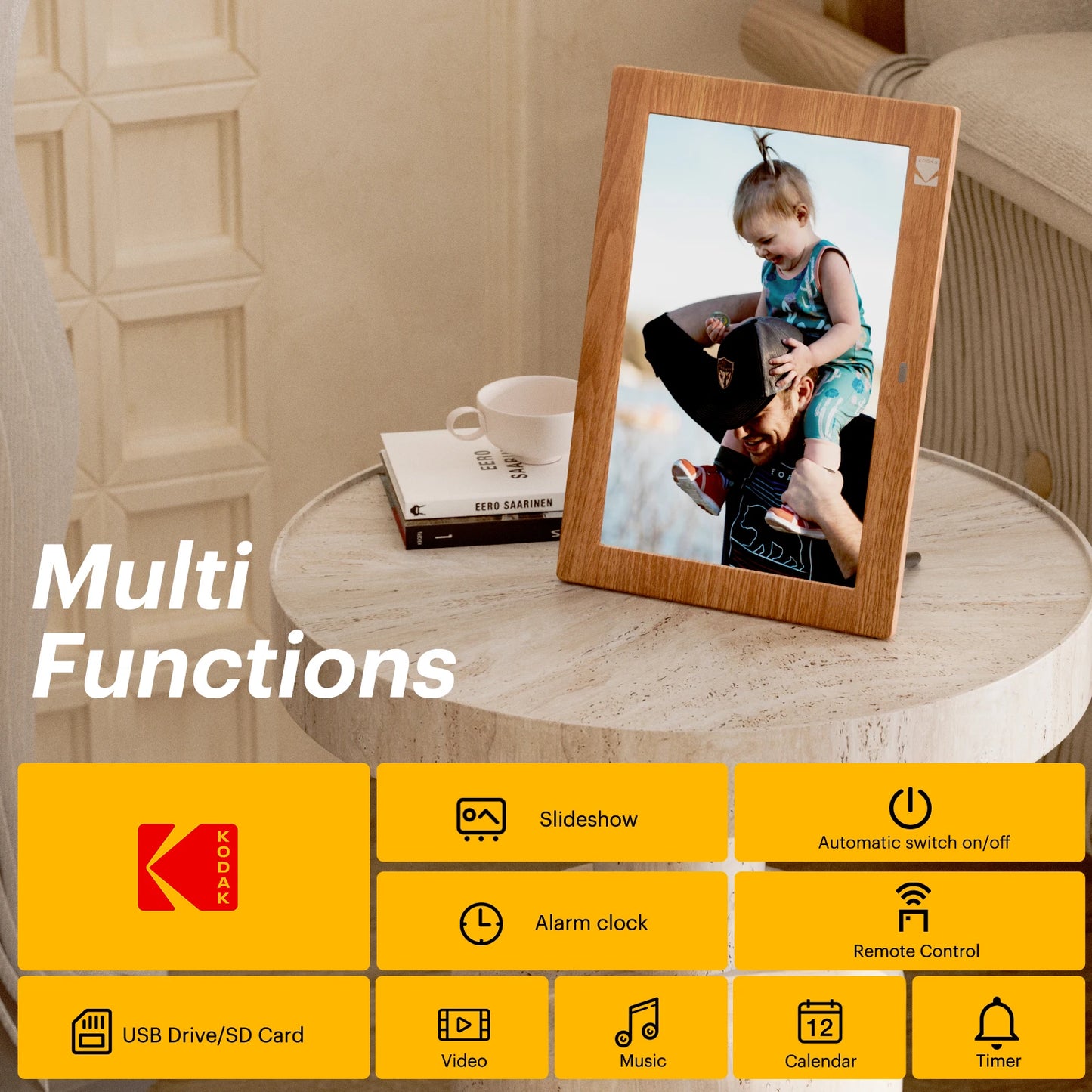 Kodak 10.1 Inch Electronic Picture Frame HD 1280*800 Display with Remote Music Video Player Calendar Clock for Room Decor