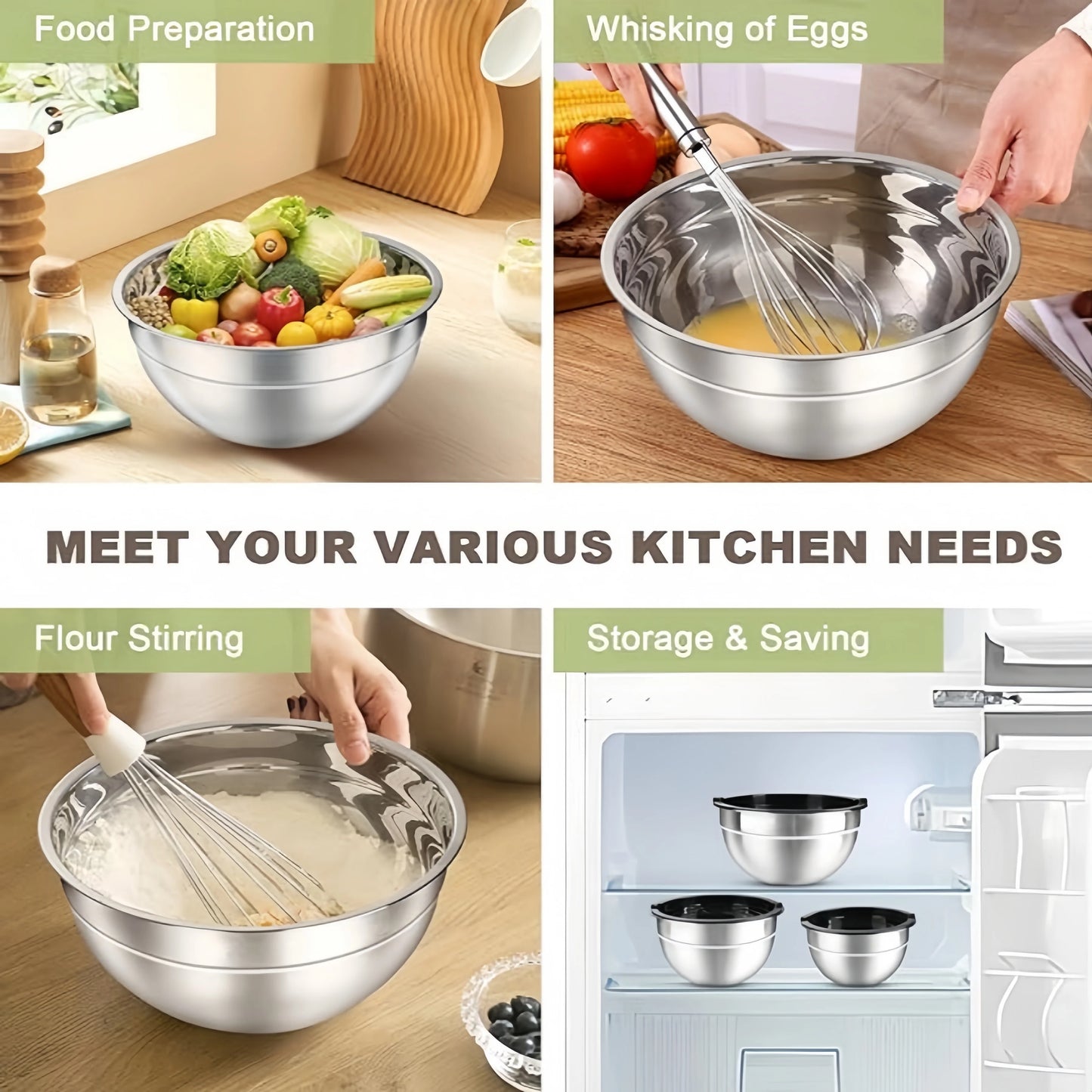 7PC Food Grade Stainless Steel Mixing Bowls Set,Kitchen Bowl, Salad Bowl, Metal Mixing Bowl,Nesting Stackable Deep Basin with Sealed Lid,BPA Free Dishwasher Safe for Cooking Prep,Fruit Washing, Marinating, Salad Making,Food S