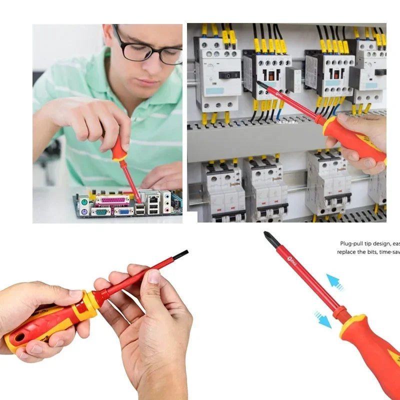 13/15pcs 1000V Electrician Repair Tools Kit Changeable Insulated Screwdrivers Set Magnetic Slotted Bits Repair Tool Electrician