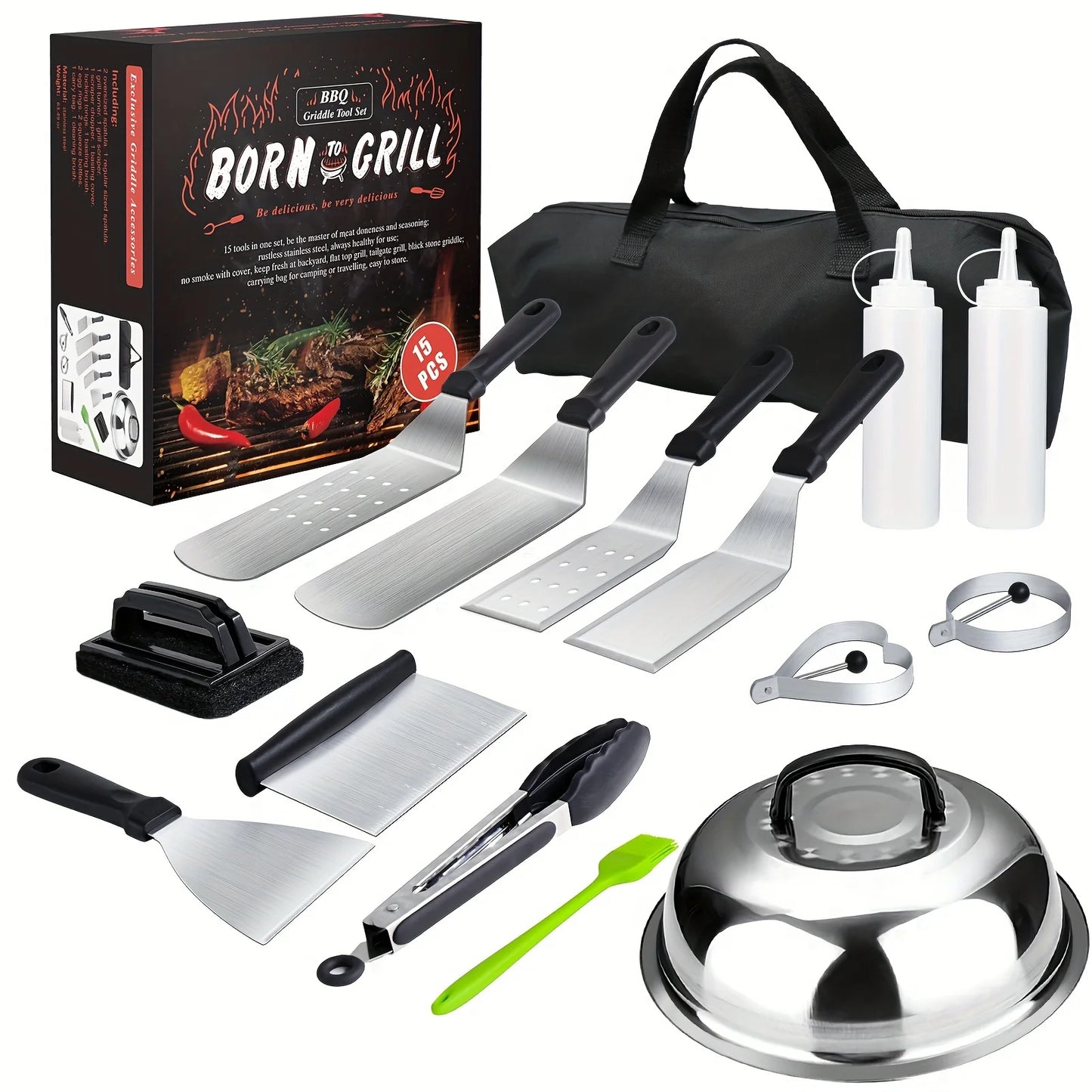15-Piece Flat Top Grill Tool Set for Blackstone Camping