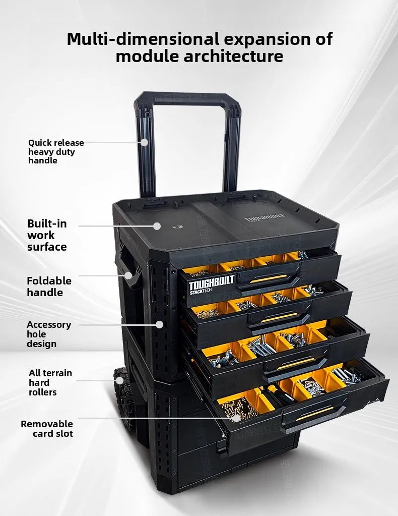 New Design TOUGHBUILT All-in-One Tool Box, Waterproof Stackable Rolling Storage Case for Electrician, Camping, Vehicle & Repair