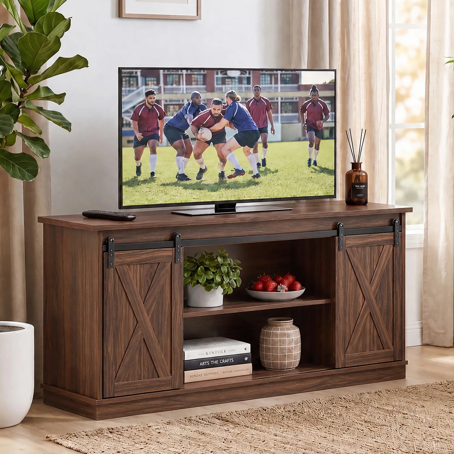 MCQ Wood Storage Shelves Cabinet For Living Room Modern Media TV Console Table TV Stand for 65 Inch Television Storage Organization Beside Nightstand Tables Storage Closet Chest Display Furniture