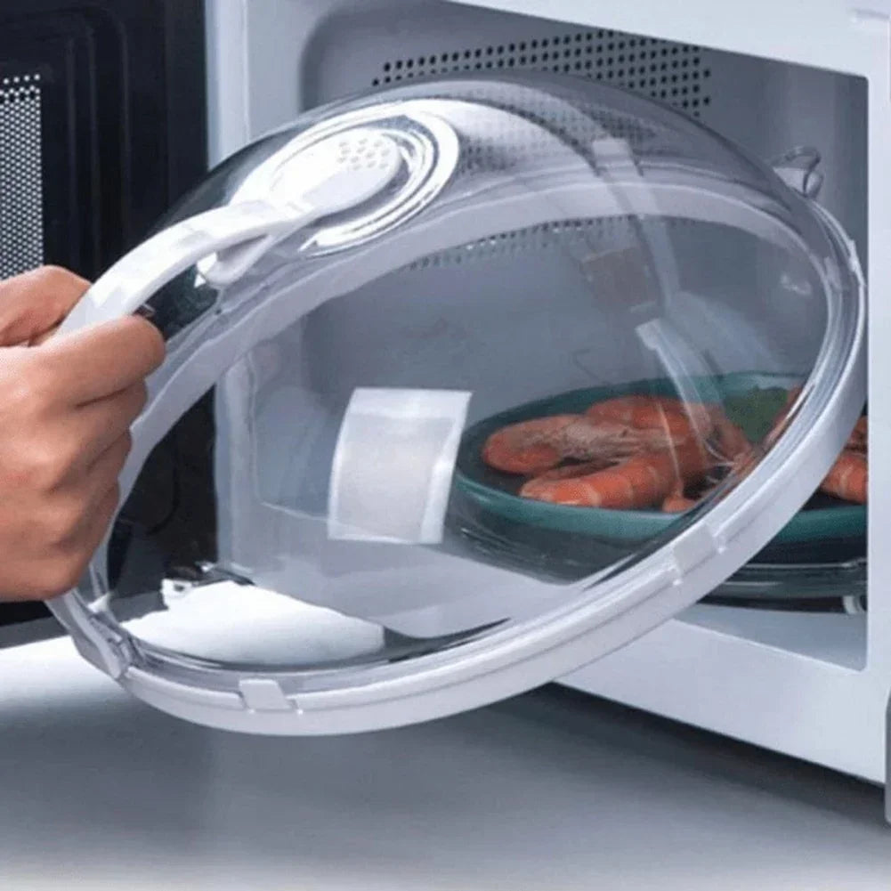 Microwave Food Splash Guard High Temperature Resistant Food Heating Cover with Steam Vent and Handle Transparent Plate Cover