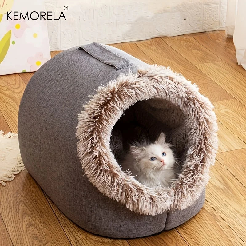 KEMORELA Winter Cat Bed Self-Warming Puppy House Cozy Cat Sleeping Cave Beds Indoor Kitten Nest Kennel Hut for Small Medium Cats