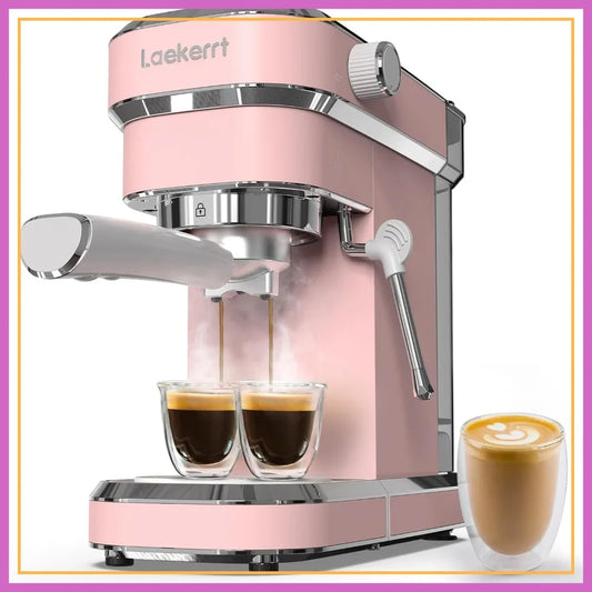 20 Bar Espresso Machine with Milk Frother, Stainless Steel Coffee Maker for Cappuccino Latte, Pink