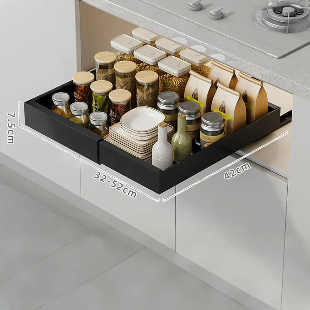 Garvee Expandable Pull Out Storage Tray Kitchen Sliding Cabinet Shelf With Adhesive Cabinet Drawer Spice Rack Bowl Dish Shelf Pantry Kitchen Organizer