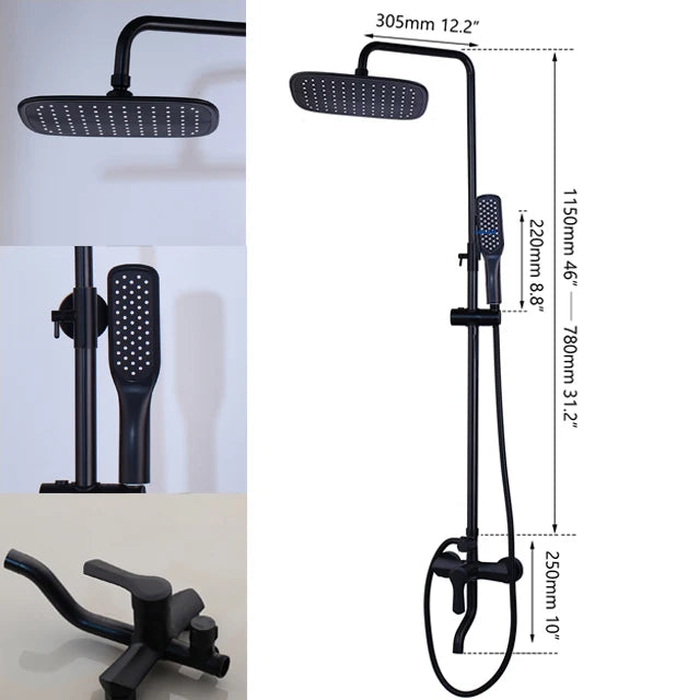 Wall Mounted Rainfall Shower Kit With Three Way Mixer