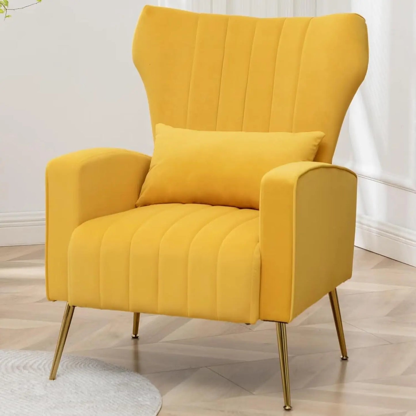 Beige Wingback Armchair Upholstered Reading Chair Bedroom Living Room Small Spaces with Pillow Customized