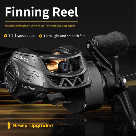 ROOBLINOS AK2000 Baitcasting Reel 7.2:1 High Speed Gear Ratio Aluminum Spool Smooth Powerful Fishing Wheel for Freshwater Saltwa