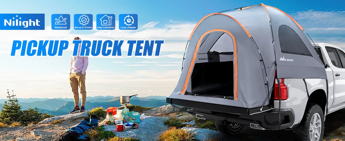 Nilight Truck Bed Tent 8-8.5FT Pickup Tent 2 Person Waterproof  PU2000mm Double Layer for Full Size Truck Camping Outdoor Travel
